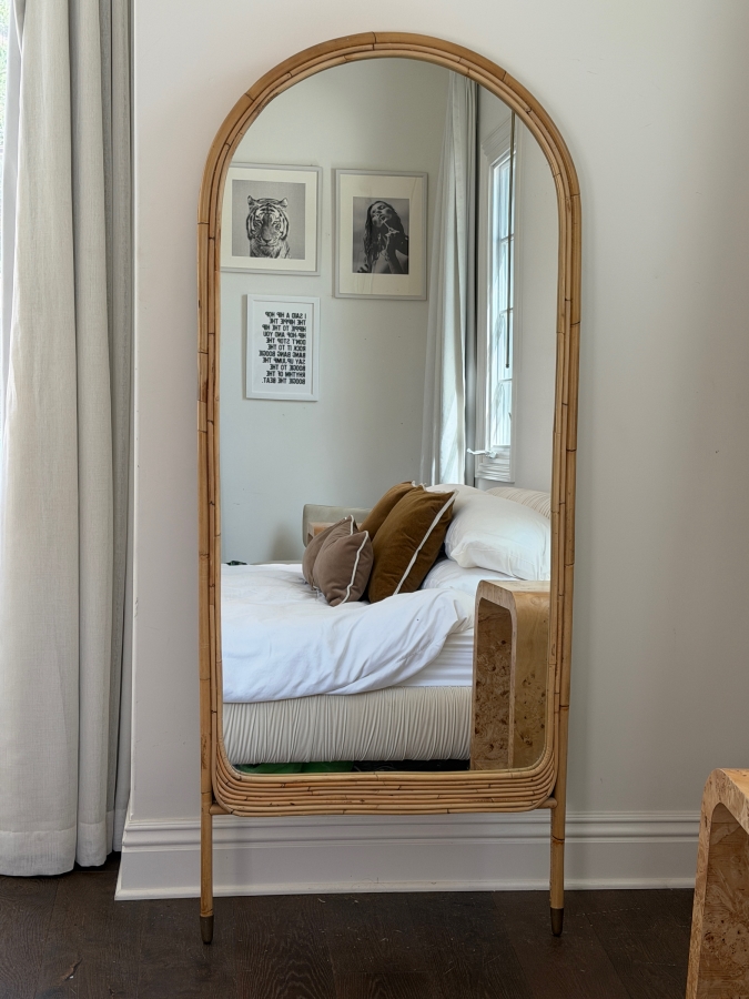 Anthropologie Arched Rattan Leaning Full Length Floor Mirror Retail $800