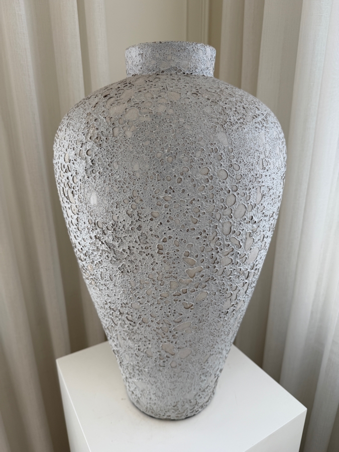 Pair of Modern White Display Pedestals with Artisan Wabi-Sabi Textured Vases [Photo 6]