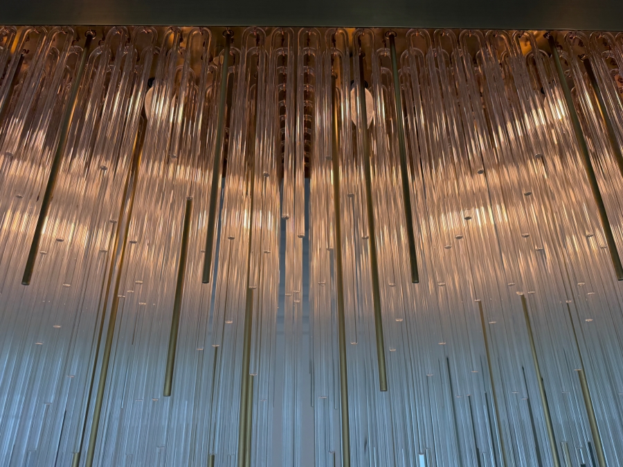 Home Decor Light Store Lighting 'Petra' Rectangular Glass Tube Chandelier 54W X 14D X 33-53H Purchase Price $9,890 [Photo 7]