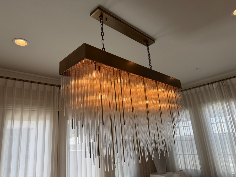 Home Decor Light Store Lighting 'Petra' Rectangular Glass Tube Chandelier 54W X 14D X 33-53H Purchase Price $9,890 [Photo 4]