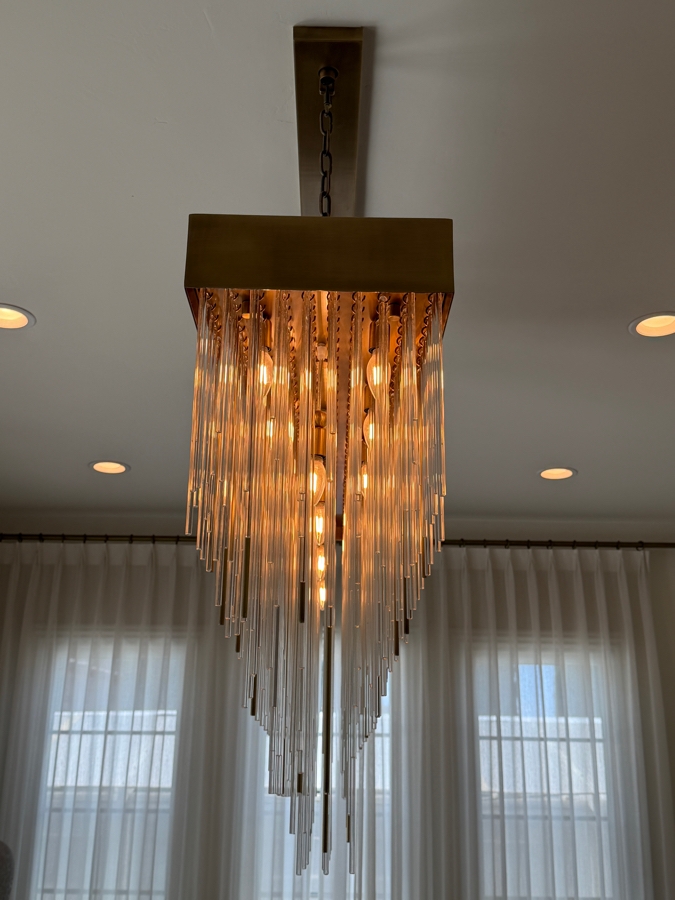 Home Decor Light Store Lighting 'Petra' Rectangular Glass Tube Chandelier 54W X 14D X 33-53H Purchase Price $9,890 [Photo 11]