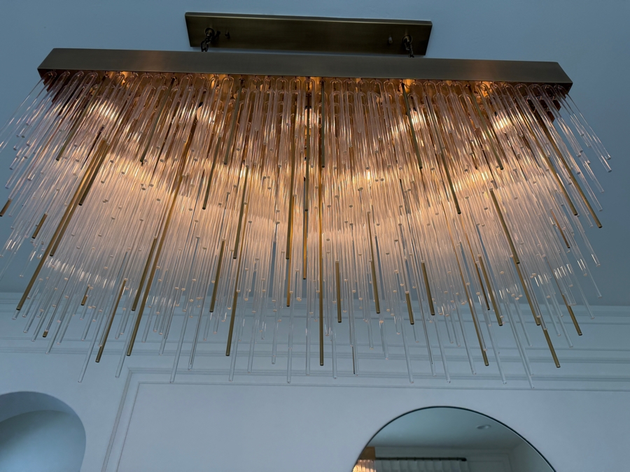 Home Decor Light Store Lighting 'Petra' Rectangular Glass Tube Chandelier 54W X 14D X 33-53H Purchase Price $9,890 [Photo 10]