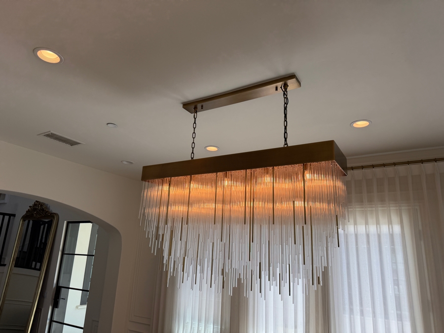 Home Decor Light Store Lighting 'Petra' Rectangular Glass Tube Chandelier 54W X 14D X 33-53H Purchase Price $9,890 [Photo 6]