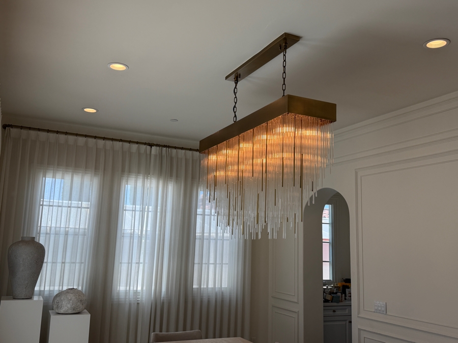 Home Decor Light Store Lighting 'Petra' Rectangular Glass Tube Chandelier 54W X 14D X 33-53H Purchase Price $9,890 [Photo 12]