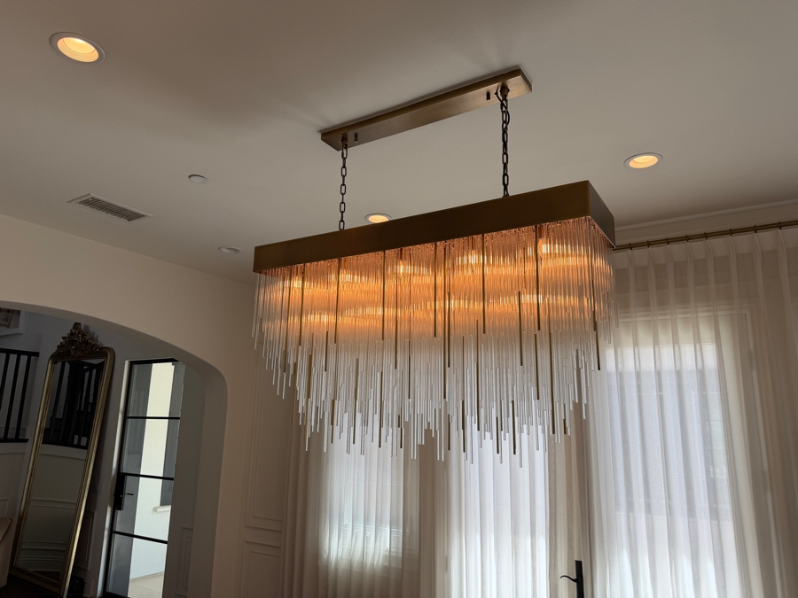 Home Decor Light Store Lighting 'Petra' Rectangular Glass Tube Chandelier 54W X 14D X 33-53H Purchase Price $9,890 [Photo 5]