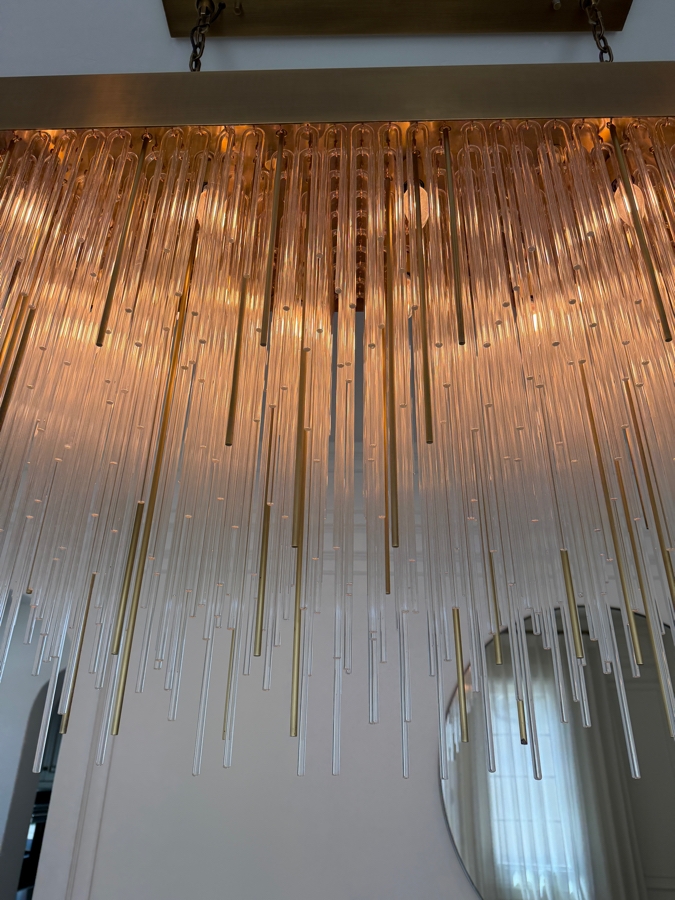 Home Decor Light Store Lighting 'Petra' Rectangular Glass Tube Chandelier 54W X 14D X 33-53H Purchase Price $9,890 [Photo 9]