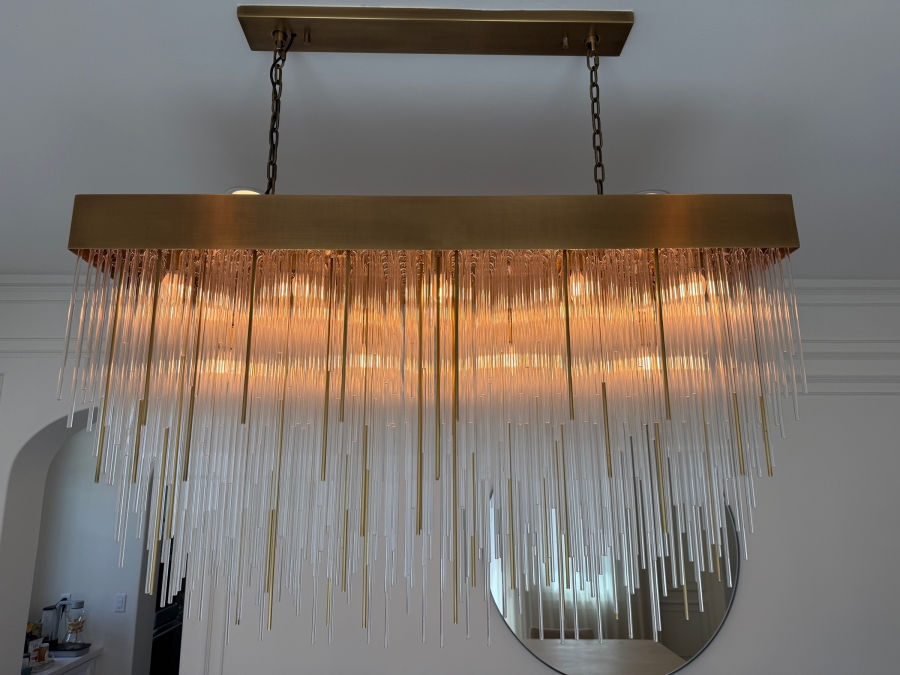 Home Decor Light Store Lighting 'Petra' Rectangular Glass Tube Chandelier 54W X 14D X 33-53H Purchase Price $9,890 [Photo 2]