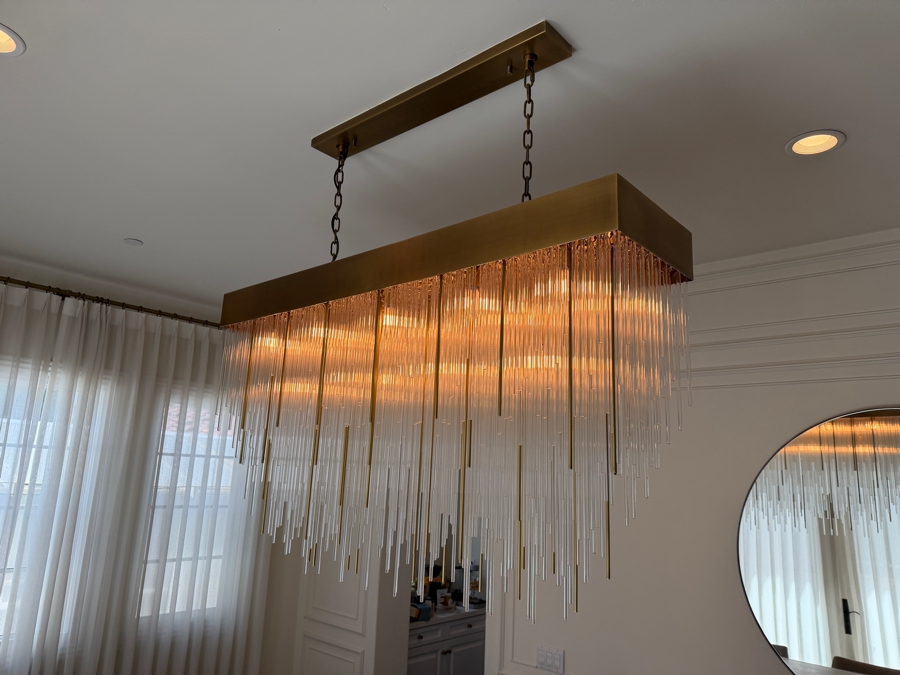 Home Decor Light Store Lighting 'Petra' Rectangular Glass Tube Chandelier 54W X 14D X 33-53H Purchase Price $9,890 [Photo 3]