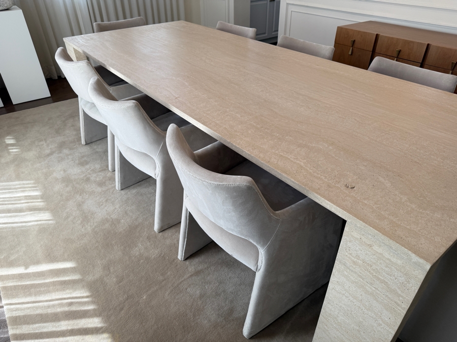 Restoration Hardware 10' Wyeth Travertine Parsons Rectangular Dining Table 46W X 120L X 29.5H (Chairs Listed Separately in this Sale) Retails $11,980 [Photo 10]