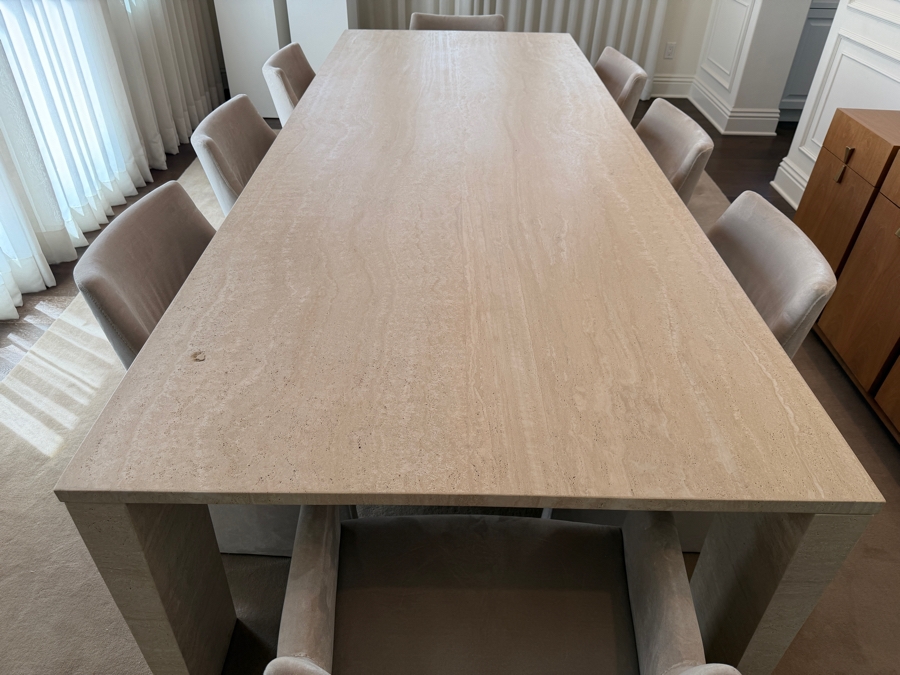 Restoration Hardware 10' Wyeth Travertine Parsons Rectangular Dining Table 46W X 120L X 29.5H (Chairs Listed Separately in this Sale) Retails $11,980 [Photo 6]