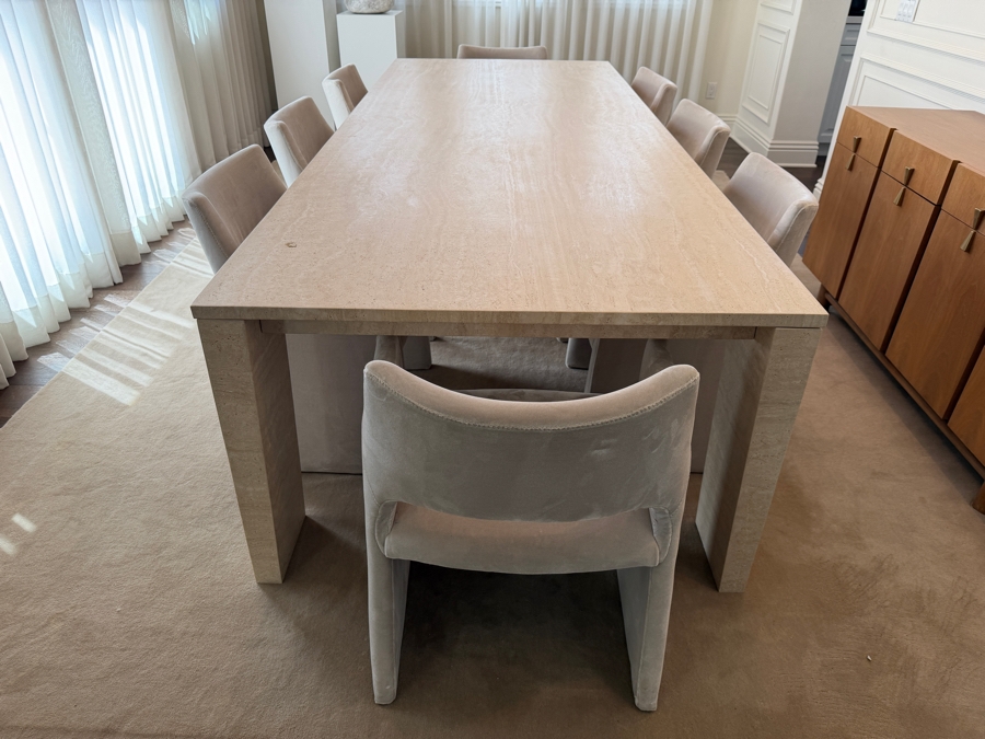 Restoration Hardware 10' Wyeth Travertine Parsons Rectangular Dining Table 46W X 120L X 29.5H (Chairs Listed Separately in this Sale) Retails $11,980 [Photo 5]