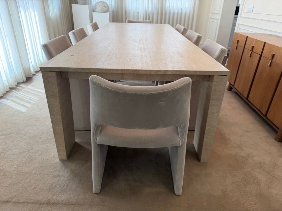 Restoration Hardware 10' Wyeth Travertine Parsons Rectangular Dining Table 46W X 120L X 29.5H (Chairs Listed Separately in this Sale) Retails $11,980 [Photo 7]