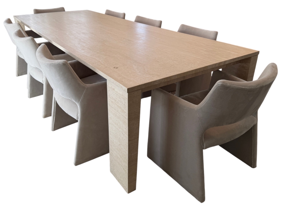 Restoration Hardware 10' Wyeth Travertine Parsons Rectangular Dining Table 46W X 120L X 29.5H (Chairs Listed Separately in this Sale) Retails $11,980