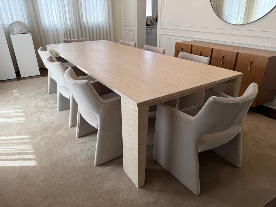 Restoration Hardware 10' Wyeth Travertine Parsons Rectangular Dining Table 46W X 120L X 29.5H (Chairs Listed Separately in this Sale) Retails $11,980 [Photo 2]