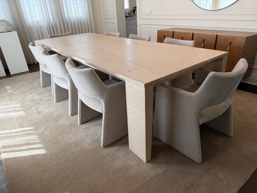 Restoration Hardware 10' Wyeth Travertine Parsons Rectangular Dining Table 46W X 120L X 29.5H (Chairs Listed Separately in this Sale) Retails $11,980 [Photo 4]