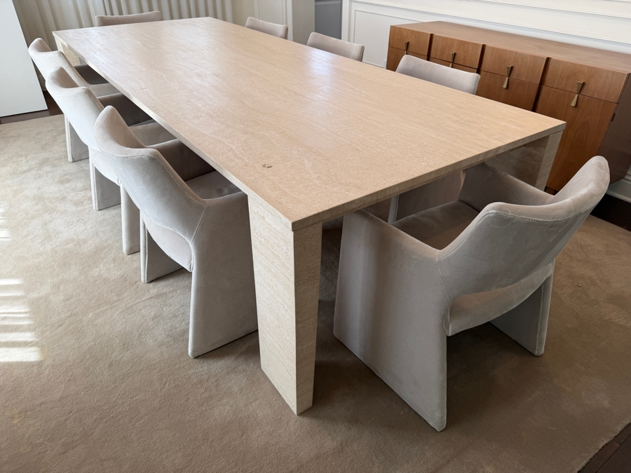 Restoration Hardware 10' Wyeth Travertine Parsons Rectangular Dining Table 46W X 120L X 29.5H (Chairs Listed Separately in this Sale) Retails $11,980 [Photo 11]