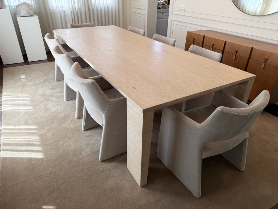 Restoration Hardware 10' Wyeth Travertine Parsons Rectangular Dining Table 46W X 120L X 29.5H (Chairs Listed Separately in this Sale) Retails $11,980 [Photo 3]