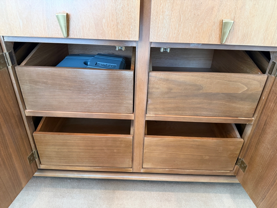 Vintage Mid Century Modern 1950s/60s American of Martinsville Walnut & Brass Sideboard Credenza 62W X 20D X 31H Retail $3,000 [Photo 7]