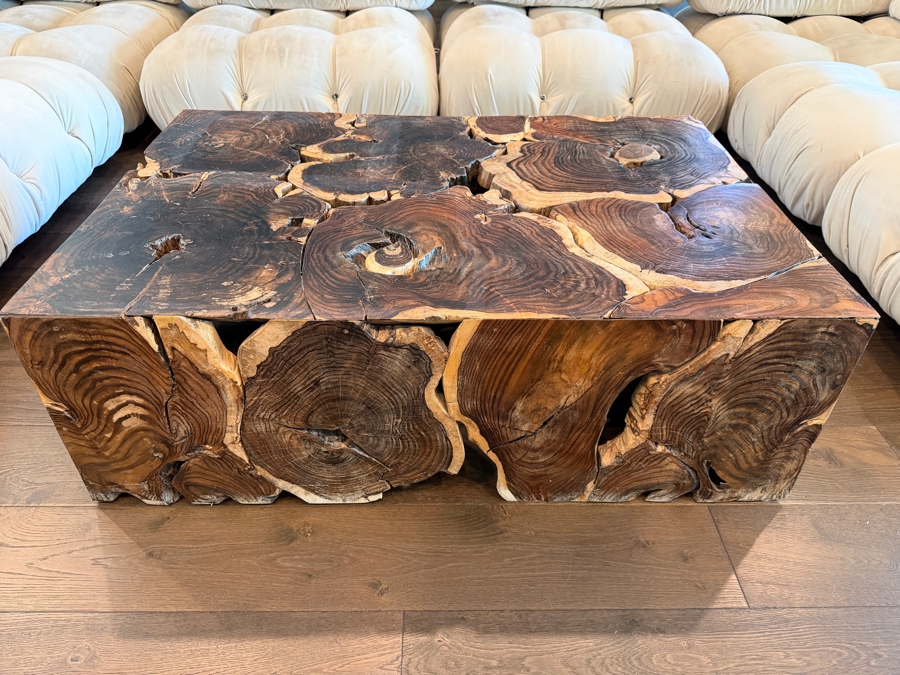 Artisan Indonesian Suar Wood Block Rectangle Cocktail Table 46W X 32D X 16H [Photo 3]