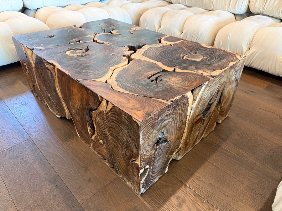 Artisan Indonesian Suar Wood Block Rectangle Cocktail Table 46W X 32D X 16H [Photo 5]