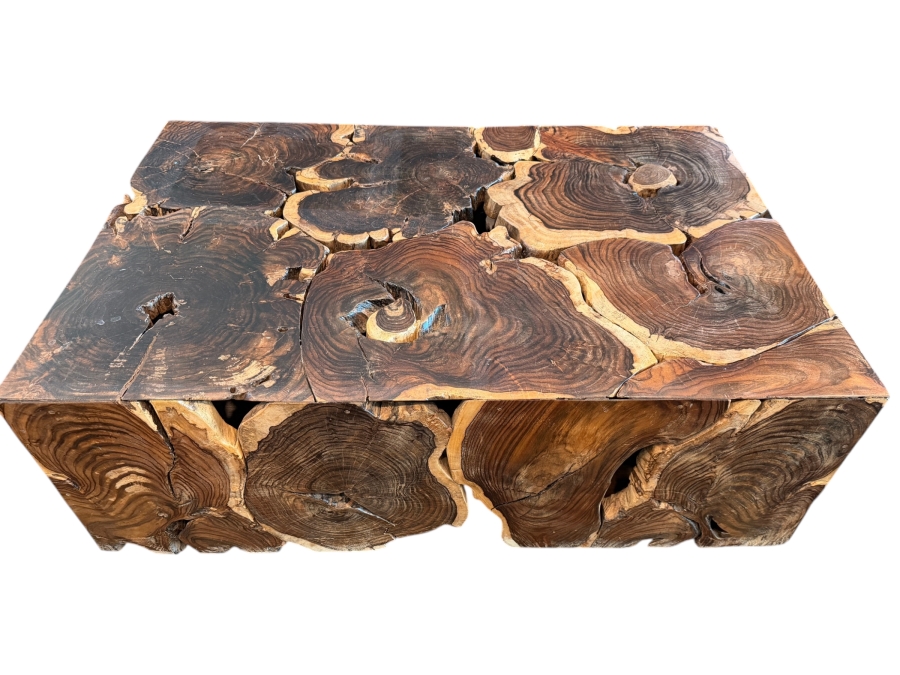 Artisan Indonesian Suar Wood Block Rectangle Cocktail Table 46W X 32D X 16H
