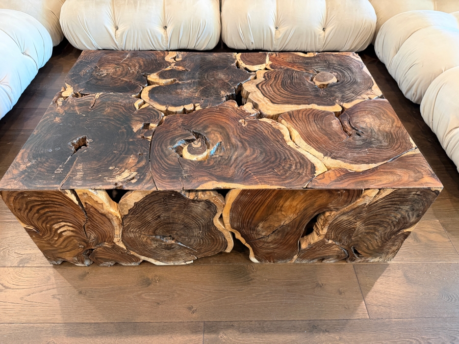 Artisan Indonesian Suar Wood Block Rectangle Cocktail Table 46W X 32D X 16H [Photo 2]