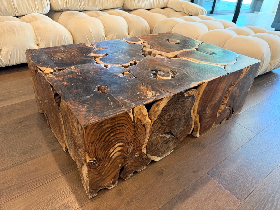 Artisan Indonesian Suar Wood Block Rectangle Cocktail Table 46W X 32D X 16H [Photo 4]