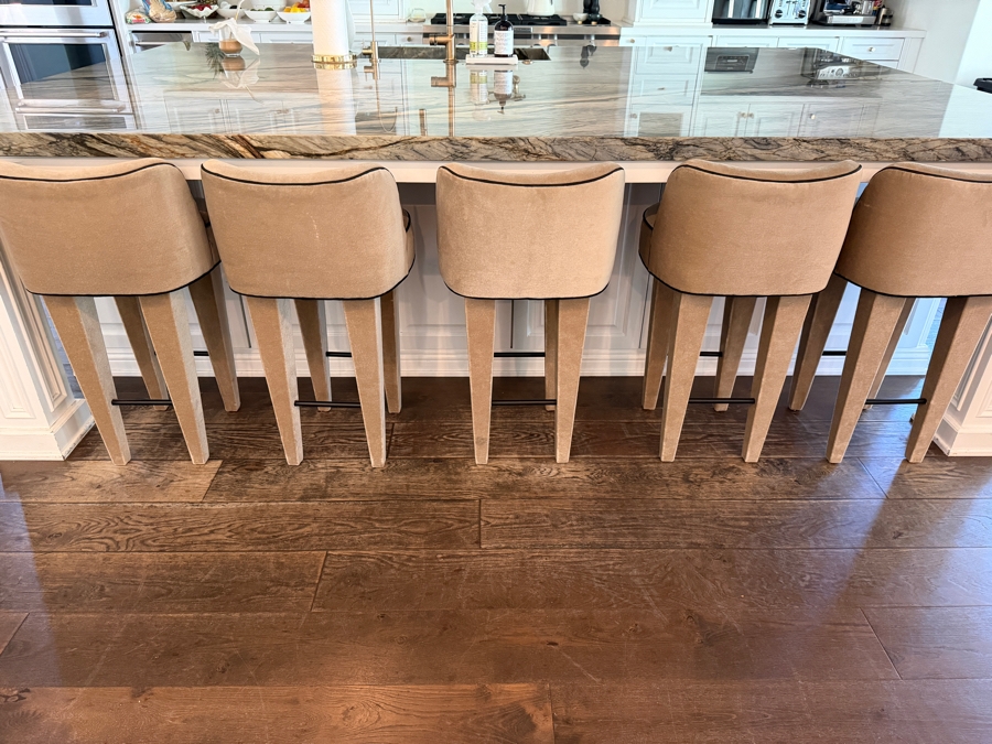 Set of 6 Custom Tiffany Howell Night Palm Velvet High Back Barstools With High-Contrast Black Piping [Photo 6]