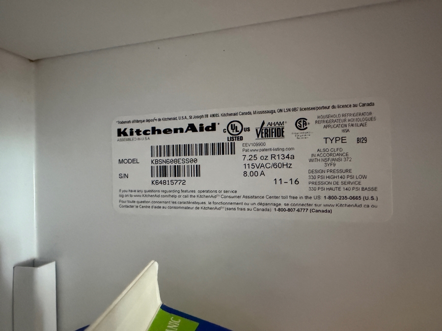 KitchenAid 48' Built-In Side-by-Side Refrigerator (Model: KBSN608ESS00) 48W X 84H Retail $10,899 [Photo 6]