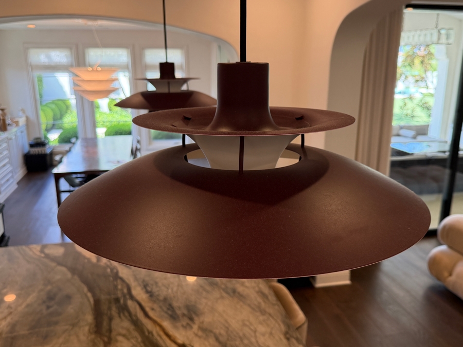 Pair of Louis Poulsen PH 5 Classic Pendant Lights (50cm) In Monochrome Burgundy Designed by Poul Henningsen In 1958 Retail $2,730/Pair [Photo 5]