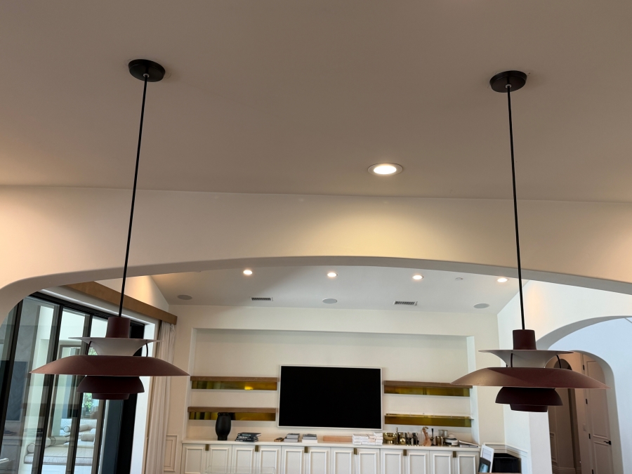 Pair of Louis Poulsen PH 5 Classic Pendant Lights (50cm) In Monochrome Burgundy Designed by Poul Henningsen In 1958 Retail $2,730/Pair [Photo 2]