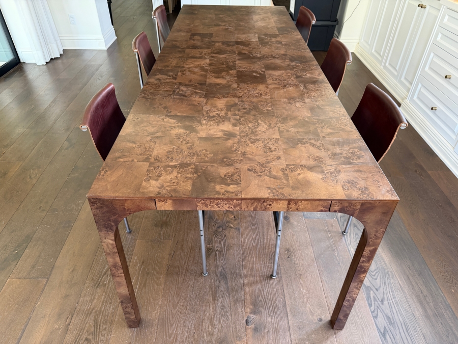 CB2 'Aqua Virgo' Dark Mappa Burl Wood Rectangular Dining Table 36W X 100L X 29H Retail $1,399
