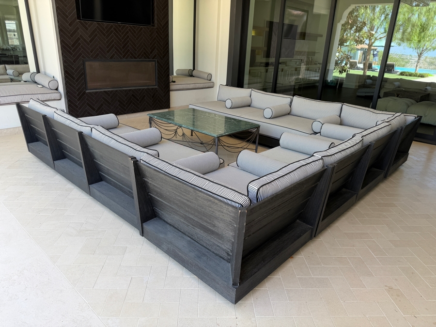 Restoration Hardware Maya Teak (Painted Black) Modular U-Shaped Outdoor Sectional Sofa Arrangement 130' X 137' X 130' Retails $35,000 [Photo 2]