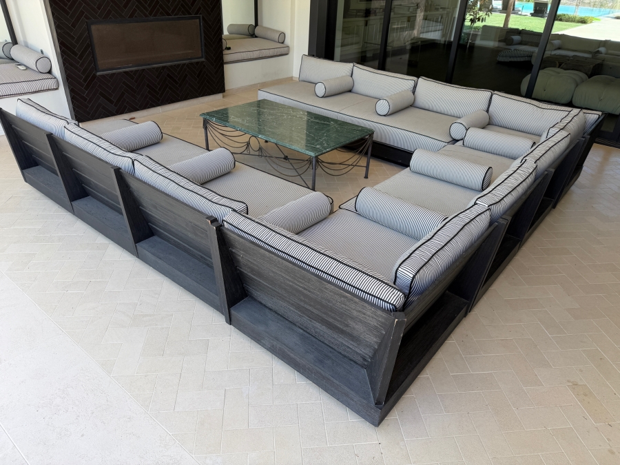 Restoration Hardware Maya Teak (Painted Black) Modular U-Shaped Outdoor Sectional Sofa Arrangement 130' X 137' X 130' Retails $35,000