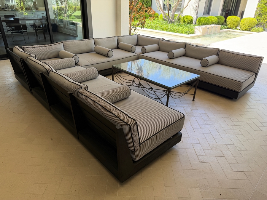 Restoration Hardware Maya Teak (Painted Black) Modular U-Shaped Outdoor Sectional Sofa Arrangement 130' X 137' X 130' Retails $35,000 [Photo 3]