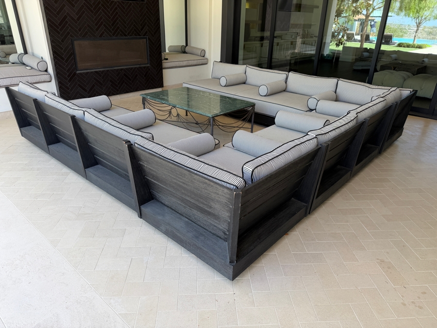 Restoration Hardware Maya Teak (Painted Black) Modular U-Shaped Outdoor Sectional Sofa Arrangement 130' X 137' X 130' Retails $35,000 [Photo 5]