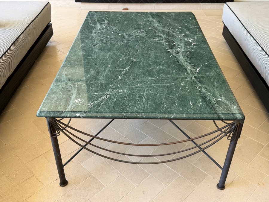 Vintage French Style Green Marble And Wrought Iron Coffee Table 33W X 53L X 18H [Photo 6]