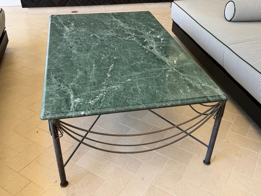 Vintage French Style Green Marble And Wrought Iron Coffee Table 33W X 53L X 18H [Photo 5]