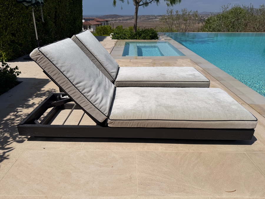 Pair of Restoration Hardware (RH) Maya Teak Adjustable Chaises By Harrison & Nicholas Condos 29.5'W x 78'D x 10'H - 26'H Retails $8,370/Pair [Photo 2]
