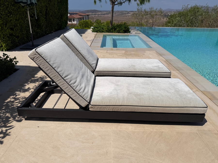 Pair of Restoration Hardware (RH) Maya Teak Adjustable Chaises By Harrison & Nicholas Condos 29.5'W x 78'D x 10'H - 26'H Retails $8,370/Pair