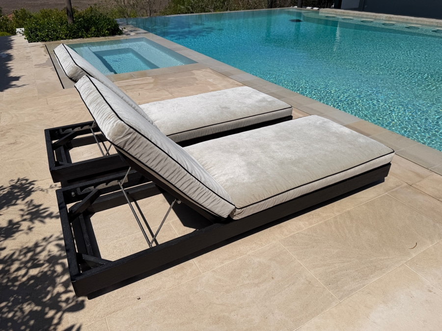 Pair of Restoration Hardware (RH) Maya Teak Adjustable Chaises By Harrison & Nicholas Condos 29.5'W x 78'D x 10'H - 26'H Retails $8,370/Pair [Photo 4]