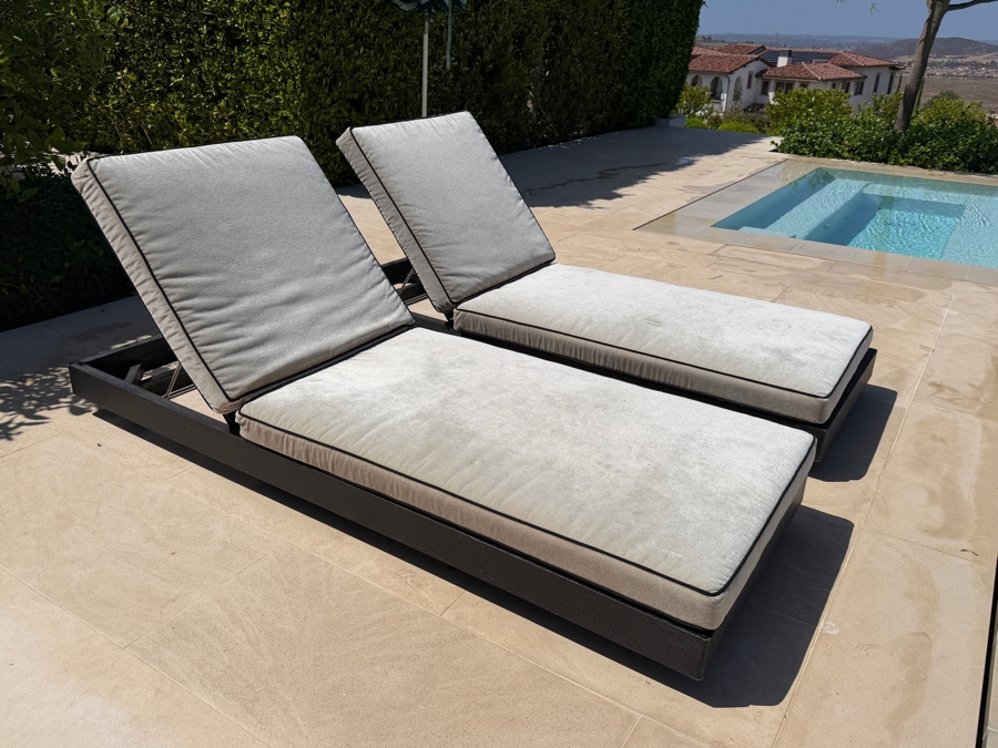 Pair of Restoration Hardware (RH) Maya Teak Adjustable Chaises By Harrison & Nicholas Condos 29.5'W x 78'D x 10'H - 26'H Retails $8,370/Pair [Photo 5]