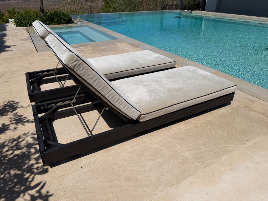 Pair of Restoration Hardware (RH) Maya Teak Adjustable Chaises By Harrison & Nicholas Condos 29.5'W x 78'D x 10'H - 26'H Retails $8,370/Pair [Photo 3]