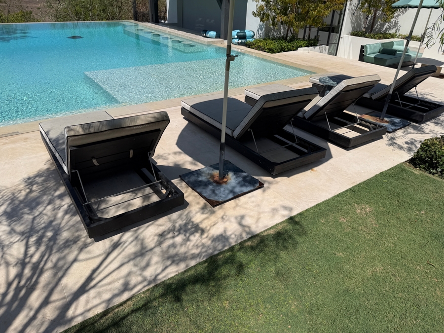 (4) Restoration Hardware (RH) Maya Teak Adjustable Chaises By Harrison & Nicholas Condos 29.5'W x 78'D x 10'H - 26'H Retails $16,740/Four [Photo 6]