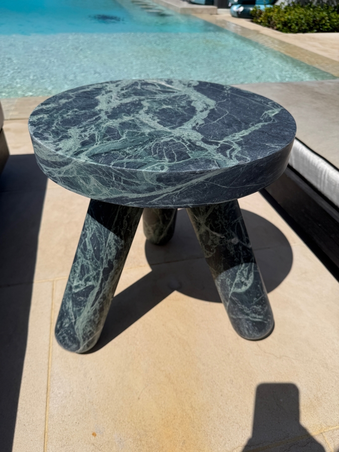 CB2 Jaxx Round Green Marble Tripod Accent Side Table 16'W X 18'H Retail $749
