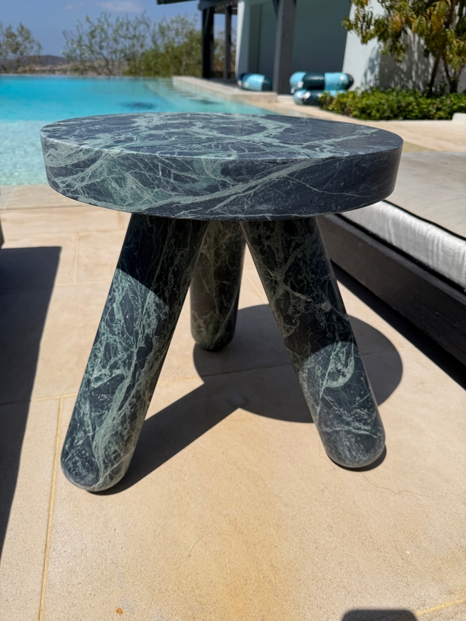 CB2 Jaxx Round Green Marble Tripod Accent Side Table 16'W X 18'H Retail $749 [Photo 3]