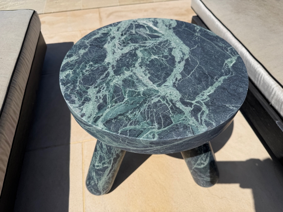 CB2 Jaxx Round Green Marble Tripod Accent Side Table 16'W X 18'H Retail $749 [Photo 4]