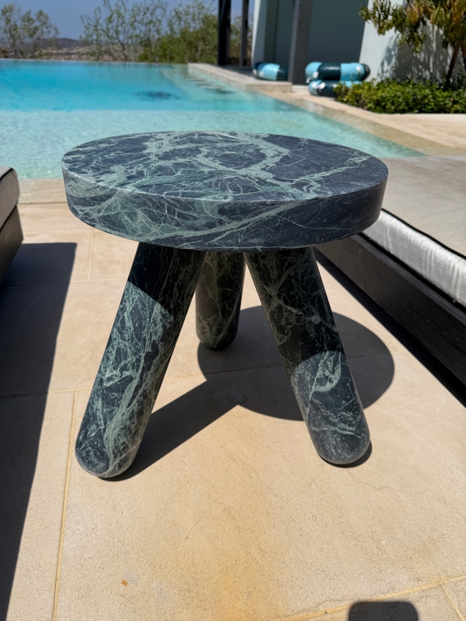 CB2 Jaxx Round Green Marble Tripod Accent Side Table 16'W X 18'H Retail $749 [Photo 2]