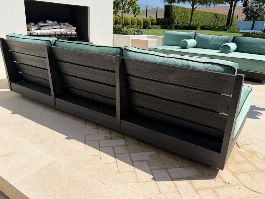 Restoration Hardware Maya Teak (Painted Black) Sofa With Green Velvet Cushions (See Photos For Condition of Cushions) 93'W X 37'D X 26'H Retails $5,330 [Photo 4]