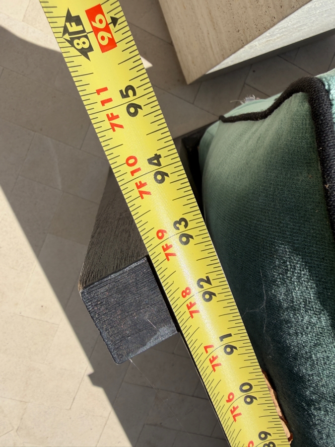 Restoration Hardware Maya Teak (Painted Black) Sofa With Green Velvet Cushions (See Photos For Condition of Cushions) 93'W X 37'D X 26'H Retails $5,330 [Photo 6]